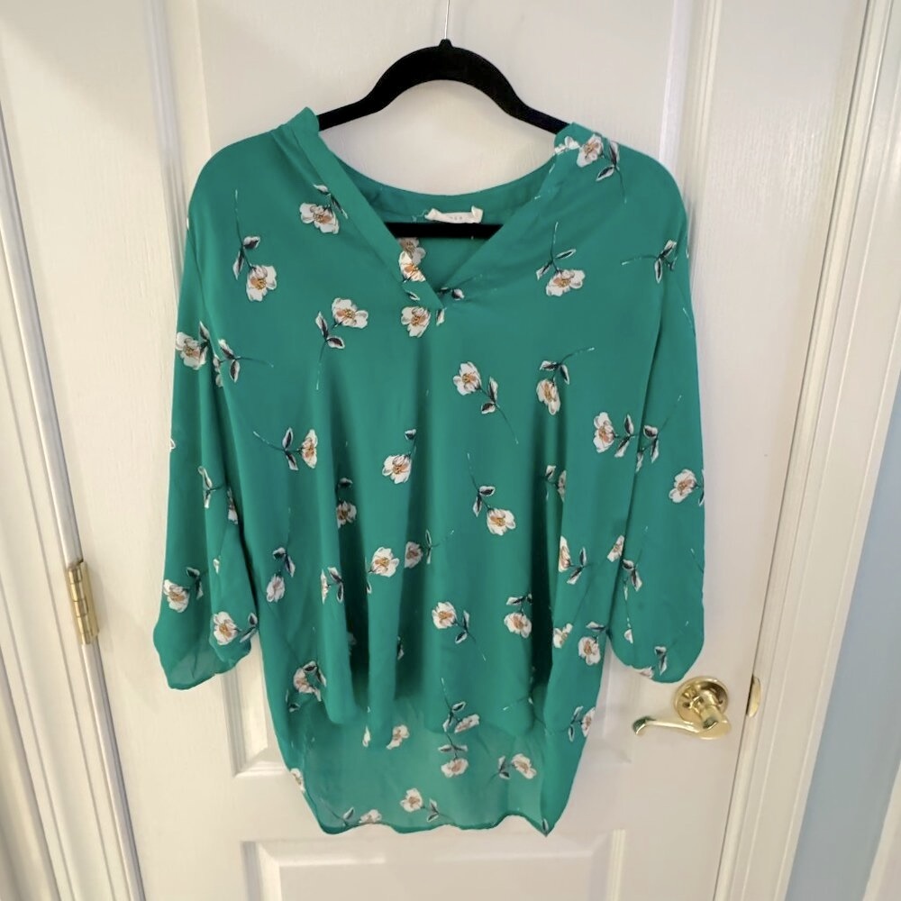 Warren Lush Green Split Neck Blouse-STITCH FIX Size Large